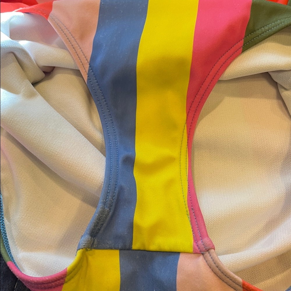 Mini Boden Multi Stripe Long-Sleeved Zip Swimsuit Rash guard - Picture 7 of 9